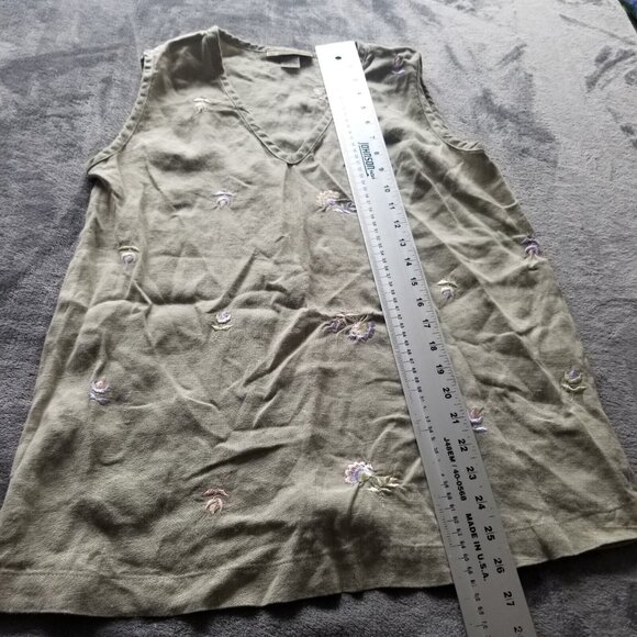 NU Construction Women's Sleeveless V-Neck Top Floral Embroidered Linen Sz Medium - Picture 6 of 6